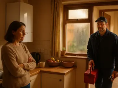 Homeowner waiting for a Gas Safe engineer to fix a boiler breakdown on a cold morning in Cheshire.